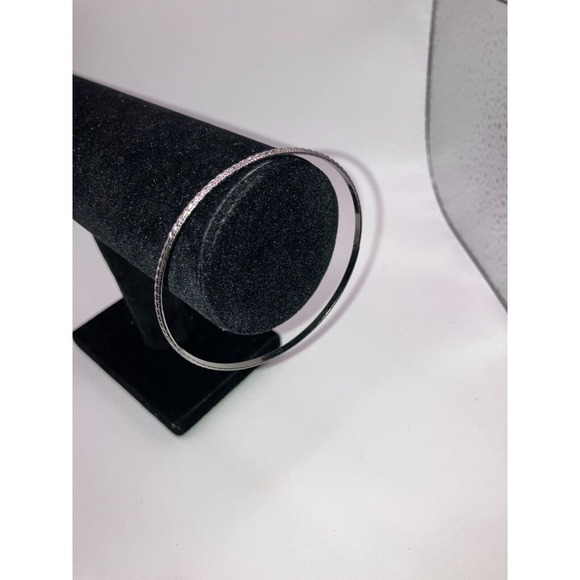 Artisan Etched Design Thin Silver-Tone 2 3/8 Inch Wide Bangle Bracelet! - Picture 7 of 8